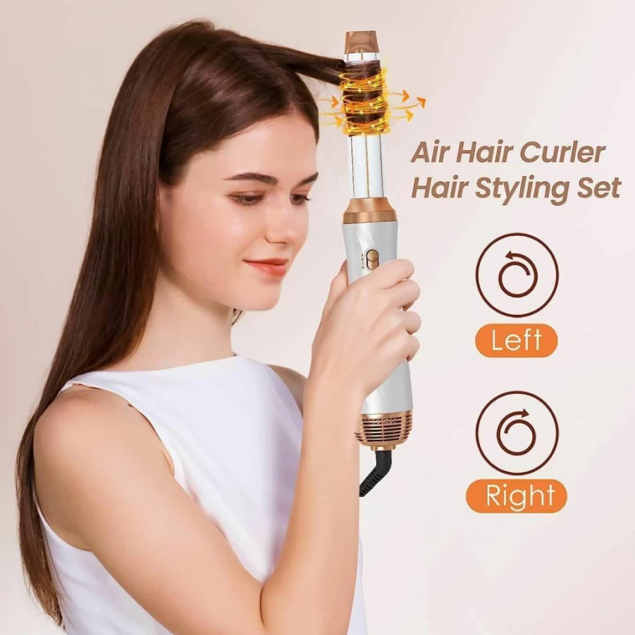 Trylater 6-in-1 Detachable Hair Dryer Brush with Negative Ion Technology, Blow Dry Styler for Curly Twist & Wrap Curling, Portable Travel Hot Air Styling Tool