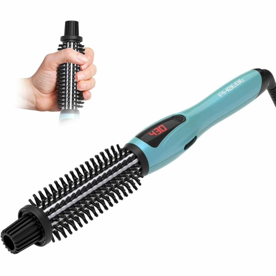 PHOEBE 1 Inch Ceramic Tourmaline Hair Curling Wand with Anti-Scald Bristles, Instant Heat Up, Dual Voltage, Ionic Technology for All Hair Types