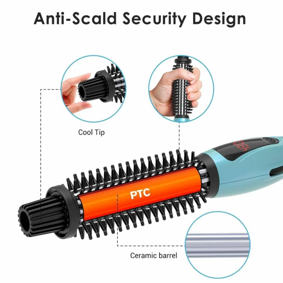 PHOEBE 1 Inch Ceramic Tourmaline Hair Curling Wand with Anti-Scald Bristles, Instant Heat Up, Dual Voltage, Ionic Technology for All Hair Types