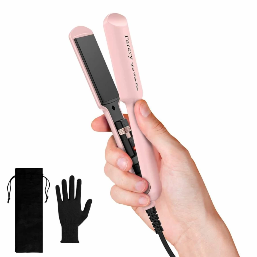 FARERY Portable Hair Straightener - 1.5 Inch Ceramic Flat Iron with Argan Oil & Keratin, Universal Voltage Travel Hair Styler for Short & Long Hair, Includes Storage Bag