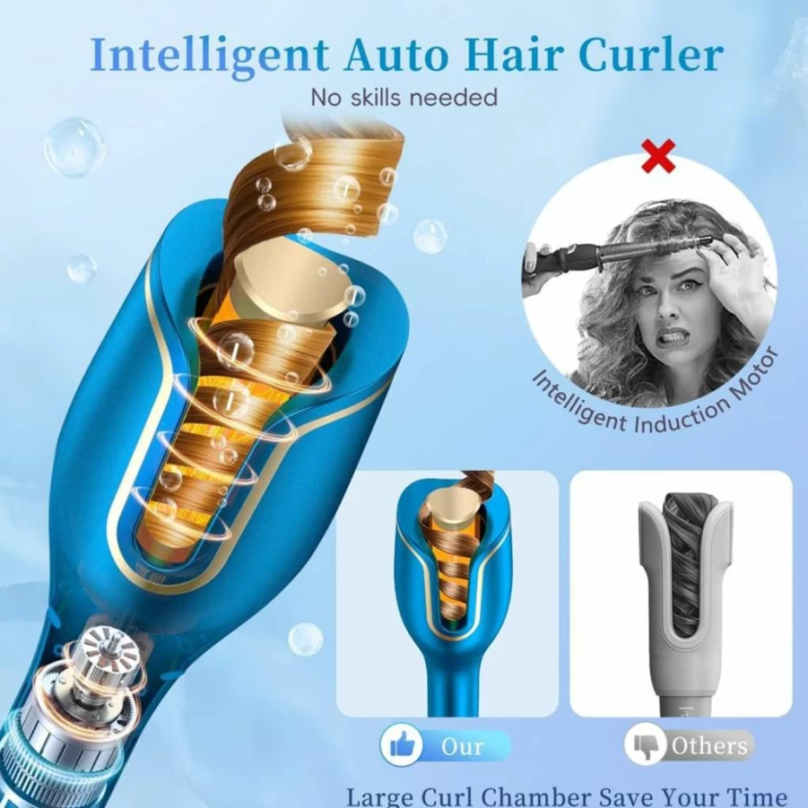 MIMIyasha Automatic Hair Curler - 1" Rotating Curling Iron with LCD Display, 4 Heat Settings, 8 Timers (12-19s), Dual Voltage, Fast Heating & Auto Shut-Off for Safe Styling