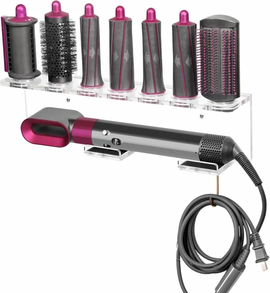Belicheto Acrylic Organizer for Dyson Airwrap Accessories - Storage Rack for Styler Attachments, Wand Barrels & Brushes - Clear Display Holder