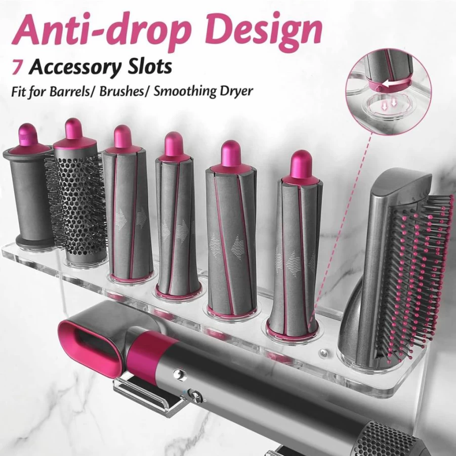 Belicheto Acrylic Organizer for Dyson Airwrap Accessories - Storage Rack for Styler Attachments, Wand Barrels & Brushes - Clear Display Holder