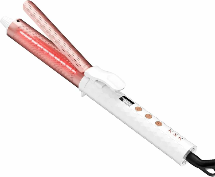 K&K Professional 1 Inch Ceramic Tourmaline Curling Wand - Fast Heating 30s, Digital Temp Control, Dual Voltage for Classic Curls, Airflow Styler for All Hair Types