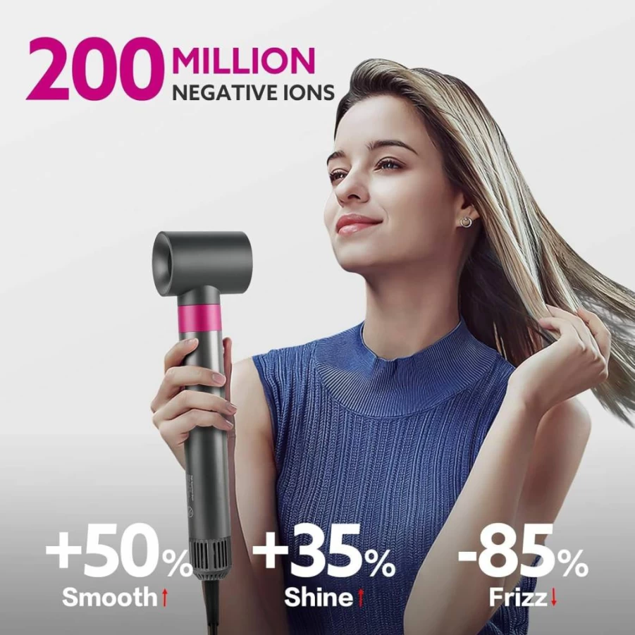 Webeauty Professional Hair Dryer Brush - 5-in-1 Hot Air Styler with Ceramic Coating & Negative Ion Technology for Frizz-Free Blowout, Straightening & Curling (Gold)