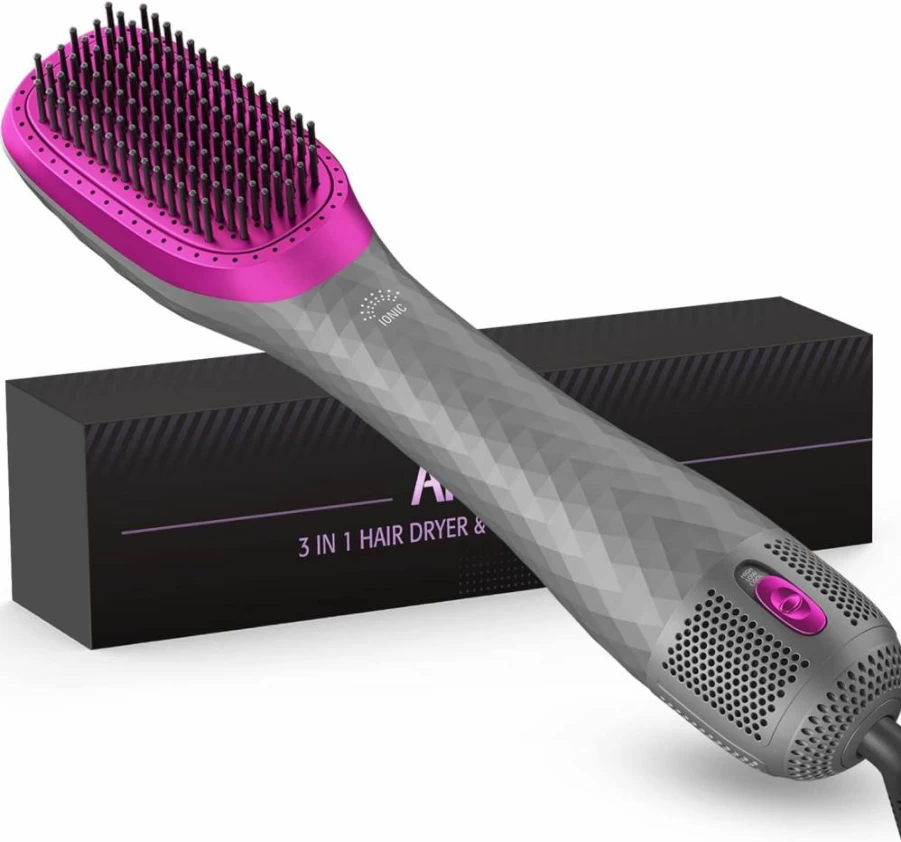 APOKE 3-in-1 Hair Dryer Brush - 1200W Professional Styler with Ceramic & Tourmaline Technology, 3 Heat & 2 Speed Settings for Fast Drying & Volumizing (Pink)