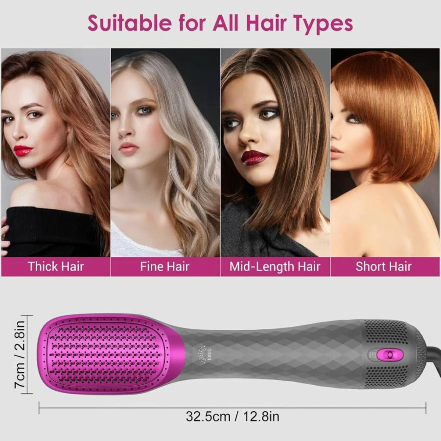 APOKE 3-in-1 Hair Dryer Brush - 1200W Professional Styler with Ceramic & Tourmaline Technology, 3 Heat & 2 Speed Settings for Fast Drying & Volumizing (Pink)