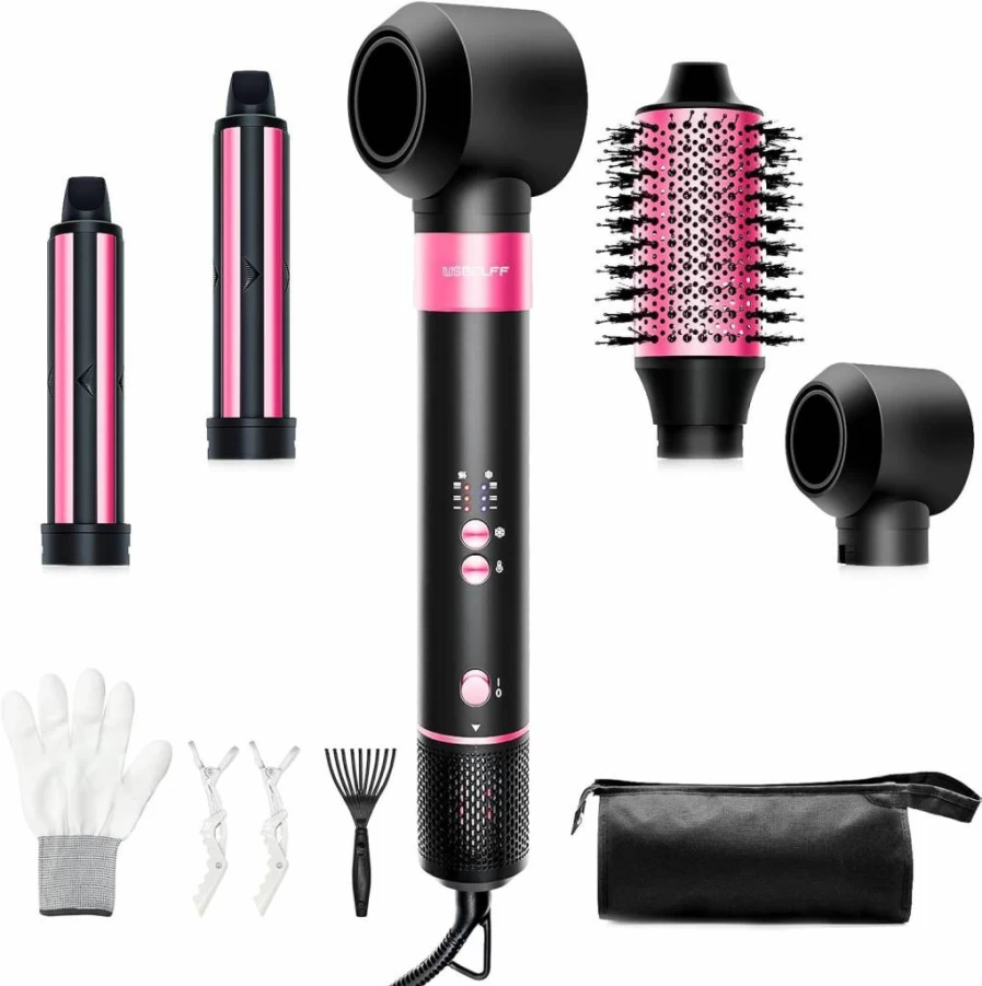 USbelff Air Styler Hair Dryer Brush - 2-in-1 Oval Blow Dryer & Curling Iron, 110000 RPM High-Speed Motor for Frizz-Free Drying, Volumizing, Straightening & Auto-Curl, Professional Salon Results (Black Gold)