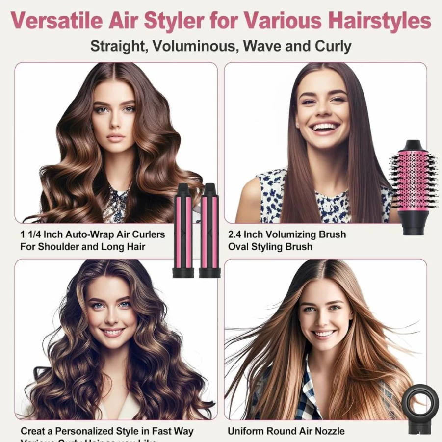 USbelff Air Styler Hair Dryer Brush - 2-in-1 Oval Blow Dryer & Curling Iron, 110000 RPM High-Speed Motor for Frizz-Free Drying, Volumizing, Straightening & Auto-Curl, Professional Salon Results (Black Gold)