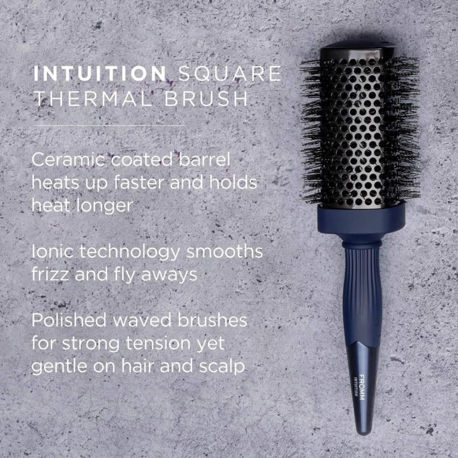 Fromm 1.75" Ceramic Ionic Thermal Brush - 2-in-1 Straightener & Waver for Frizz-Free Shiny Hair, Blue Square Styler