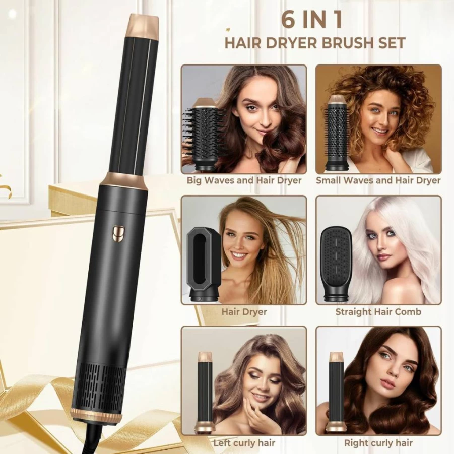 Yitrust 6-in-1 Ionic Hair Dryer Brush with Hot Air Styler, Oval Blow Dryer & Curler for Straightening & Volumizing Hair