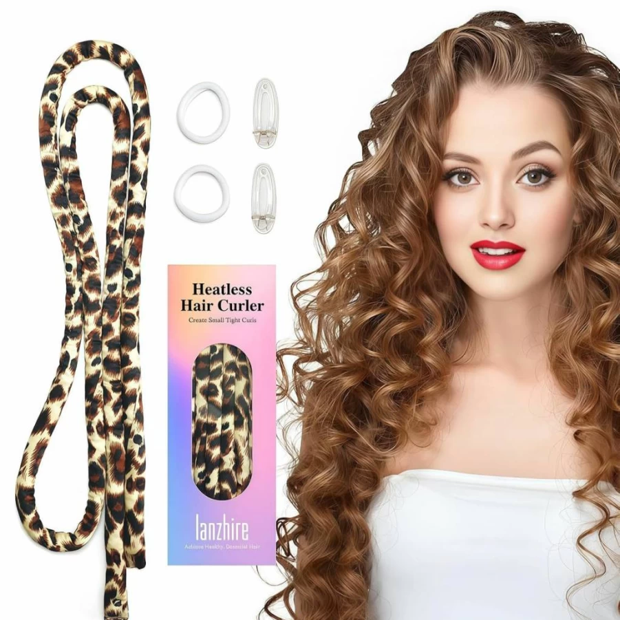 Lanzhire Heatless Curling Headband for Overnight Waves - No Heat Hair Curler for Long & Short Hair - Blue Tie Dye Hair Styler for Natural Curls