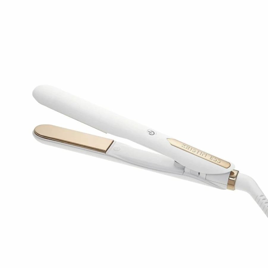 Kristin Ess Titanium Mini Flat Iron 3/4 Inch - Dual Voltage Travel Hair Straightener & Curler for Short Hair with Fast Heat, Auto Shut-Off & Detailing Case