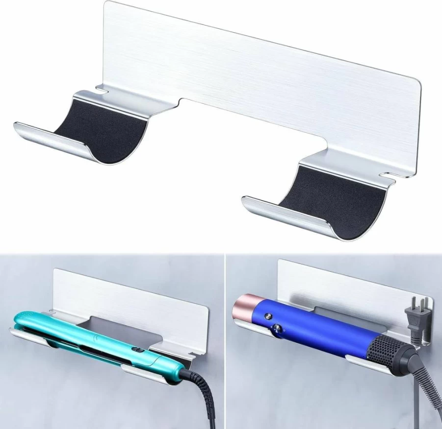 XILIMEN Stainless Steel Curling Iron Holder Wall Mount - Hair Straightener Organizer for Brushes & Hot Tools, Silver