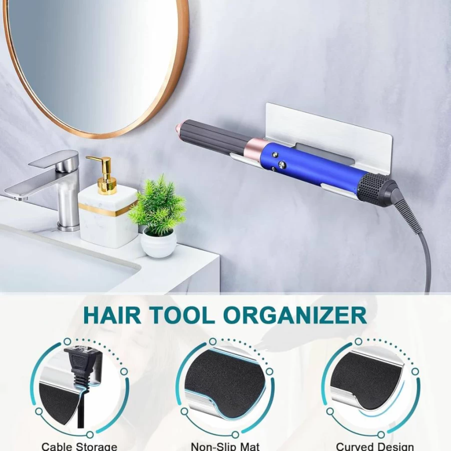 XILIMEN Stainless Steel Curling Iron Holder Wall Mount - Hair Straightener Organizer for Brushes & Hot Tools, Silver