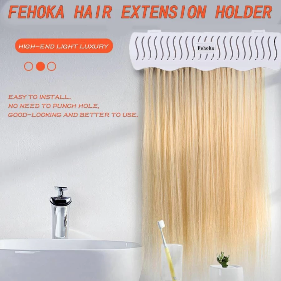 FEHOKA Hair Extension Holder for Washing, Styling & Storage - 4 Quick Installation Modes with Tool - Salon & Bathroom Organizer