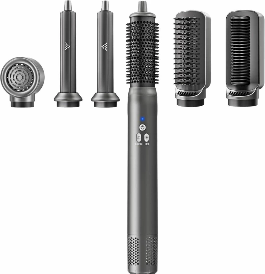 AdamPark 6-in-1 Hair Dryer Brush & Styler Set: High-Speed Blow Dryer, Auto Curling Wand, Straightening Brush, Volumizing & Smoothing Brushes for All Hair Types