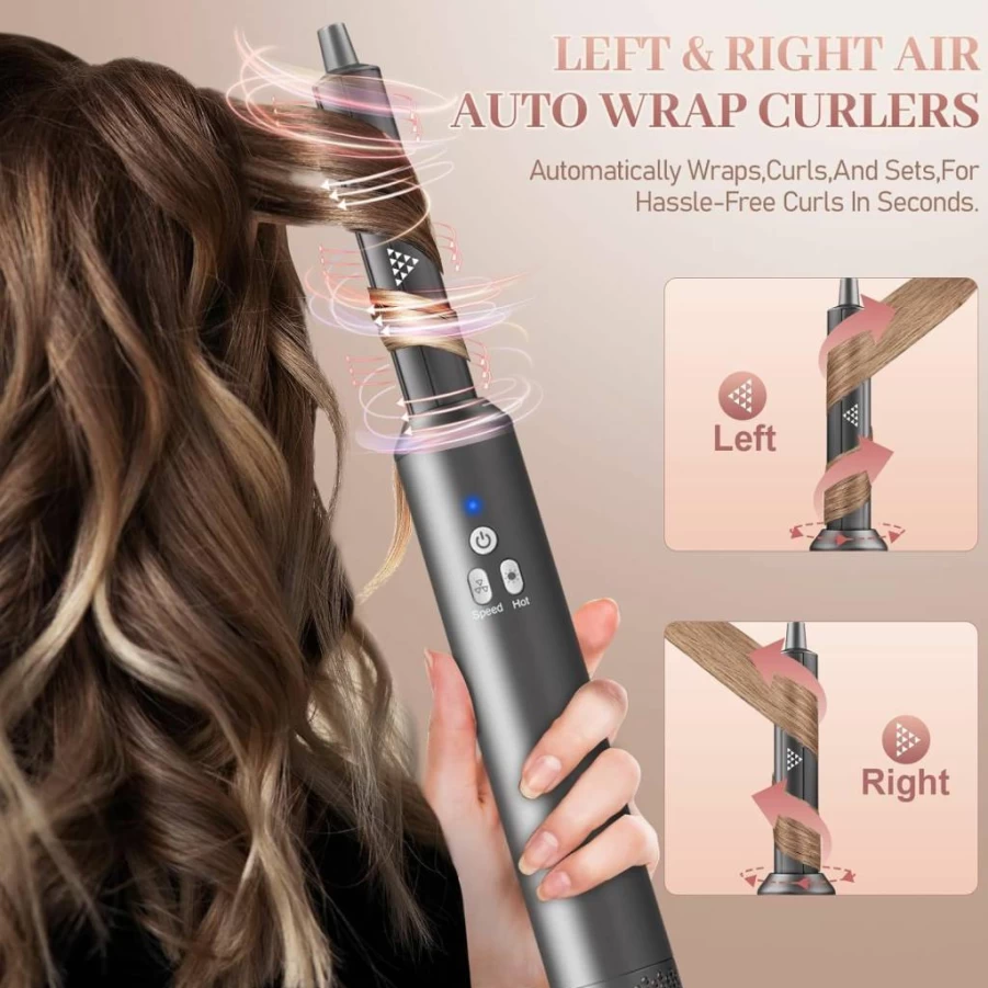 AdamPark 6-in-1 Hair Dryer Brush & Styler Set: High-Speed Blow Dryer, Auto Curling Wand, Straightening Brush, Volumizing & Smoothing Brushes for All Hair Types