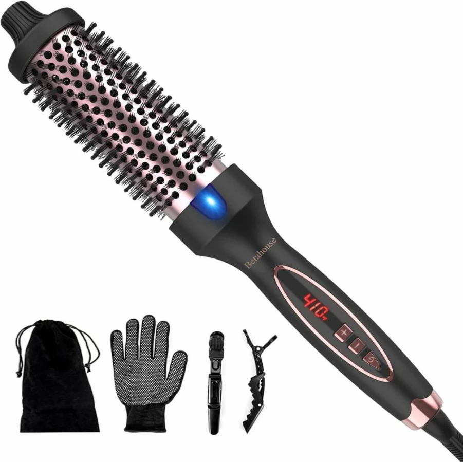 Betahouse 1.5 Inch Heated Round Brush - Thermal Hair Styling Brush for Blowout & Volumizing, 5 Temperature Settings, Dual Voltage Curling Iron Brush for Smooth & Shiny Hair