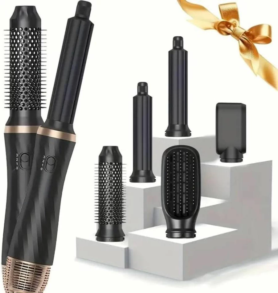 UMIGA 5-in-1 Hot Air Hair Styler - Ionic Blow Dryer Brush with Curling & Straightening Attachments, Volumizing Hair Dryer & Styler Kit for Salon Results, Portable Multifunctional Hair Tool (Black)