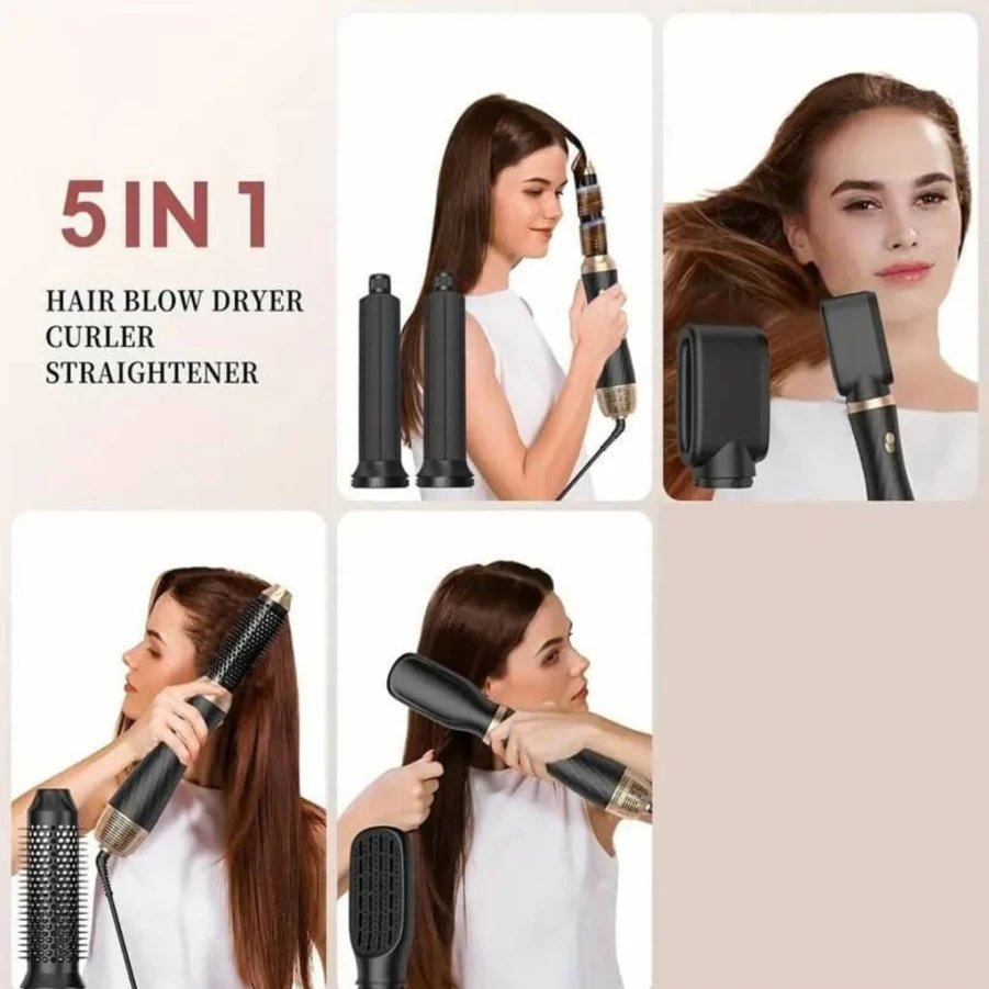 UMIGA 5-in-1 Hot Air Hair Styler - Ionic Blow Dryer Brush with Curling & Straightening Attachments, Volumizing Hair Dryer & Styler Kit for Salon Results, Portable Multifunctional Hair Tool (Black)