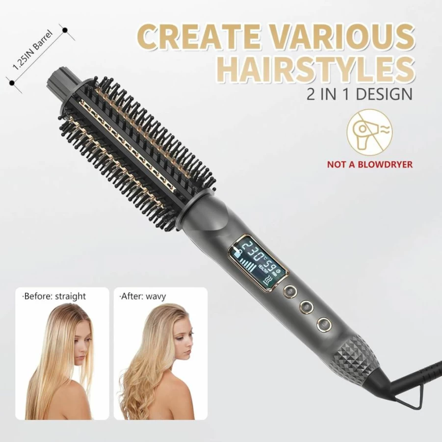 TANSHINE Professional 1.25 Inch Thermal Hair Brush - Anti-Scald Instant Heated Styler for Short & Long Hair, Round Blowout Tool for Smooth & Shiny Finish