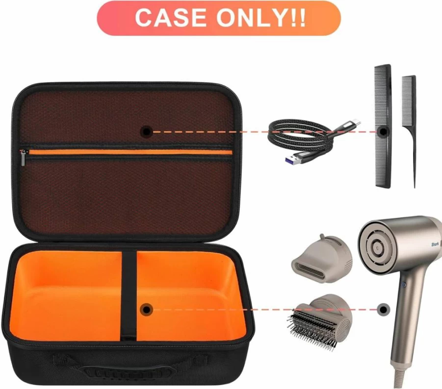 BOVKE Hair Dryer Holder Case Compatible with Dyson & Shark HyperAir/FlexStyle, Travel Storage for Blow Dryer & Styling Attachments, Black