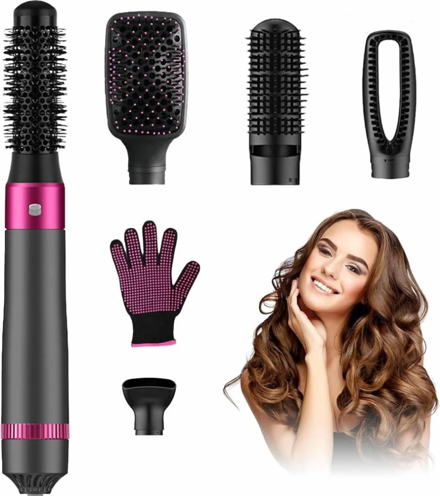 Alledge 5-in-1 Ionic Blow Dryer Brush for Salon-Worthy Blowouts, Straightening, Curling & Styling with Detachable Brush Head & Comb