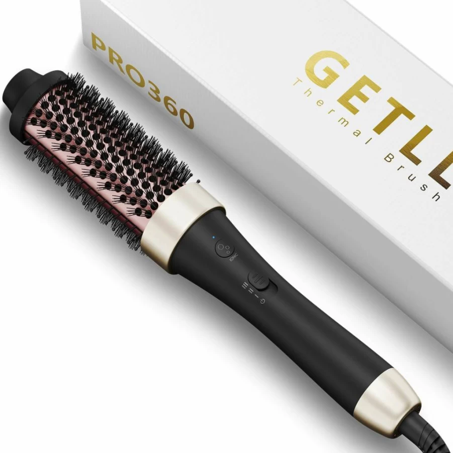 GETLL 1.5 Inch Ionic Thermal Curling Iron Brush - Ceramic Tourmaline Heated Round Hair Styler for Volume & Curls, Dual Voltage Hot Hair Brush for All Hair Types