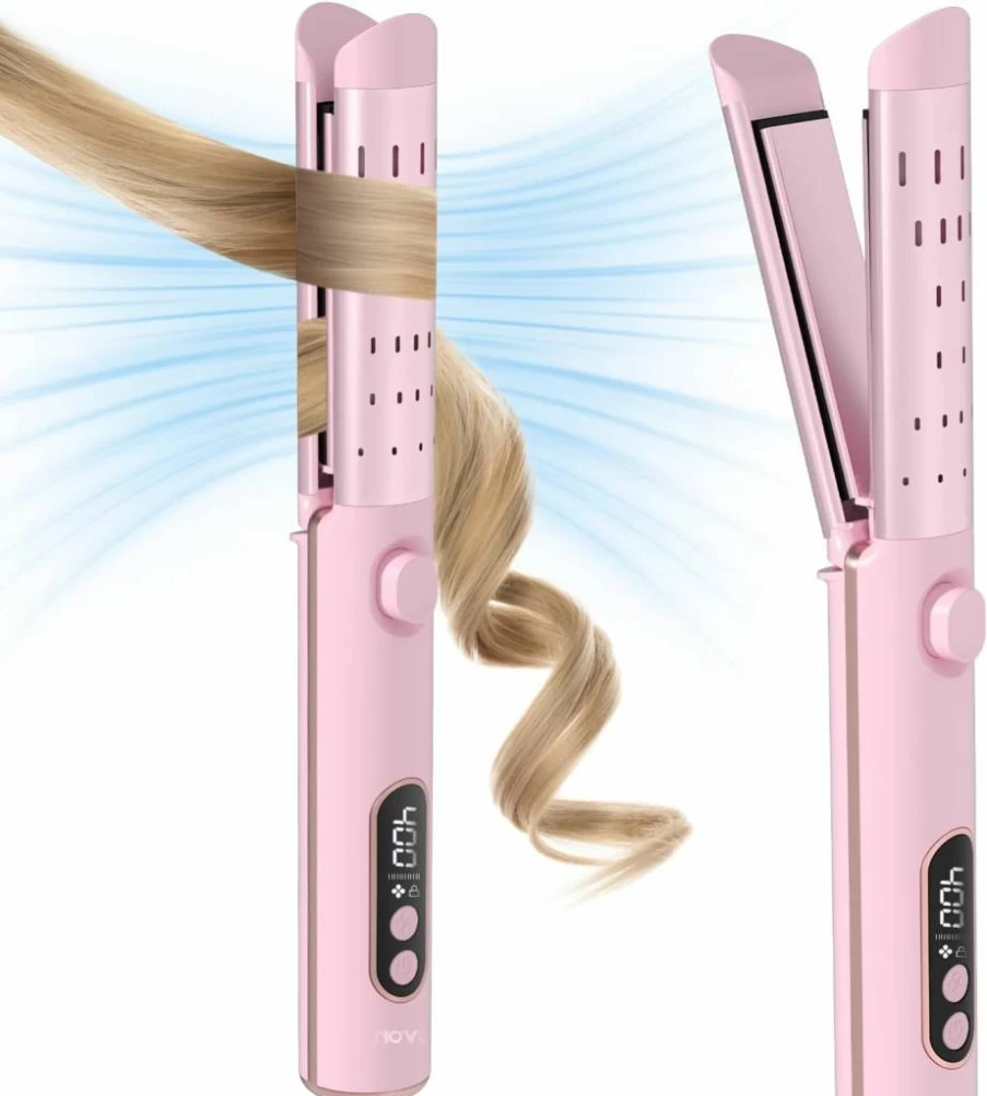 NOVUSPRO 1.25 Inch Ceramic Curling Iron & Hair Straightener 2-in-1 with 360° Cool Air, 4 Temperature Settings, Auto Shutoff for Long & Short Hair - Anti-Scald Curling Wand for Lasting Curls