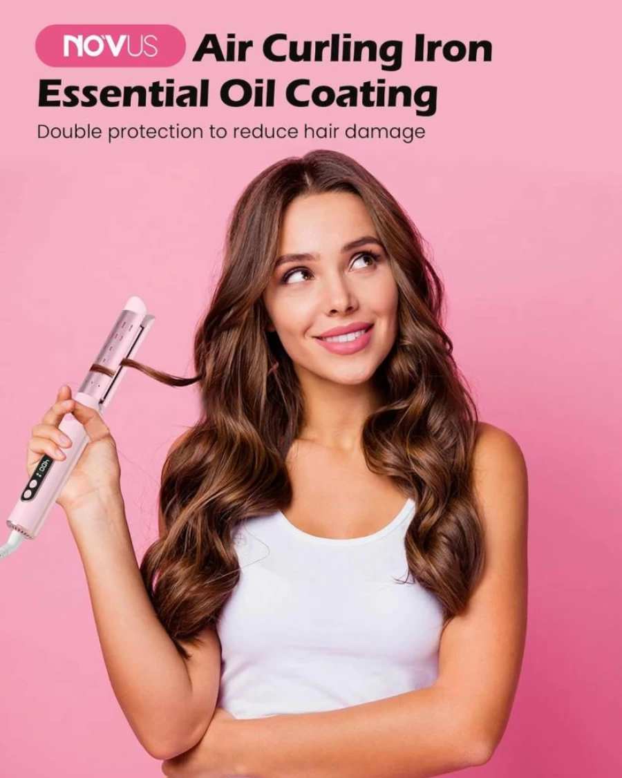 NOVUSPRO 1.25 Inch Ceramic Curling Iron & Hair Straightener 2-in-1 with 360° Cool Air, 4 Temperature Settings, Auto Shutoff for Long & Short Hair - Anti-Scald Curling Wand for Lasting Curls